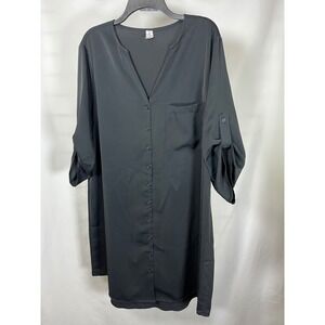 B Collection Black Button Down Roll Tab Sleeve Tunic Shirt Dress XL